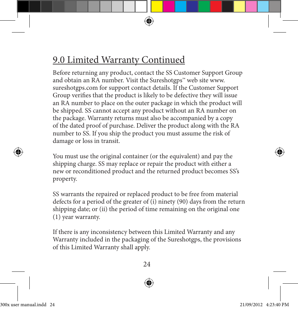 0 limited warranty continued | Sureshotgps MICRO 300X User Manual | Page 24 / 27