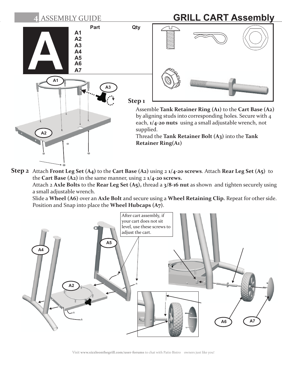 Grill cart assembly, Assembly guide, Step 1 | Step 2 | Char-Broil PATIO BISTRO 11601558 User Manual | Page 4 / 8