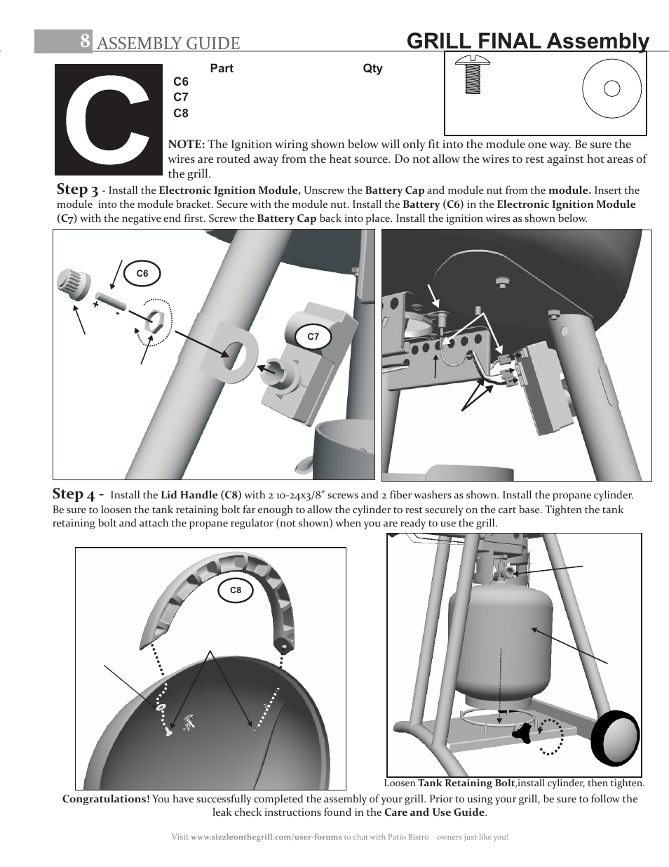 Grill final assembly, Assembly guide, Step 3 | Step 4 | Char-Broil PATIO BISTRO 11601558 User Manual | Page 8 / 8