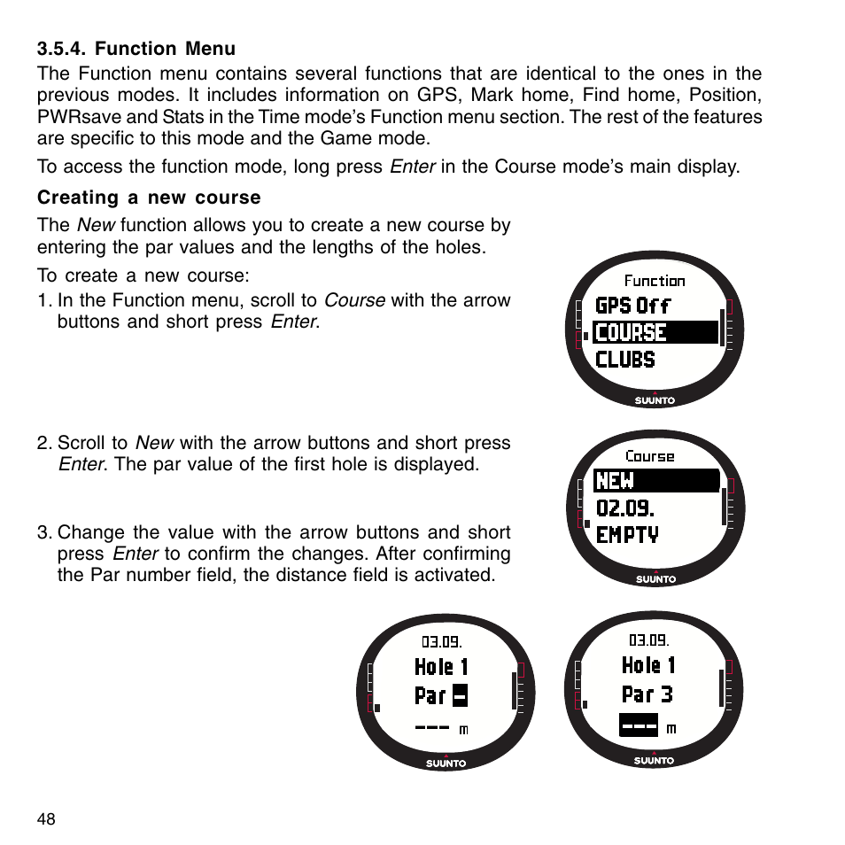 Function menu | SUUNTO G9-3 User Manual | Page 48 / 82