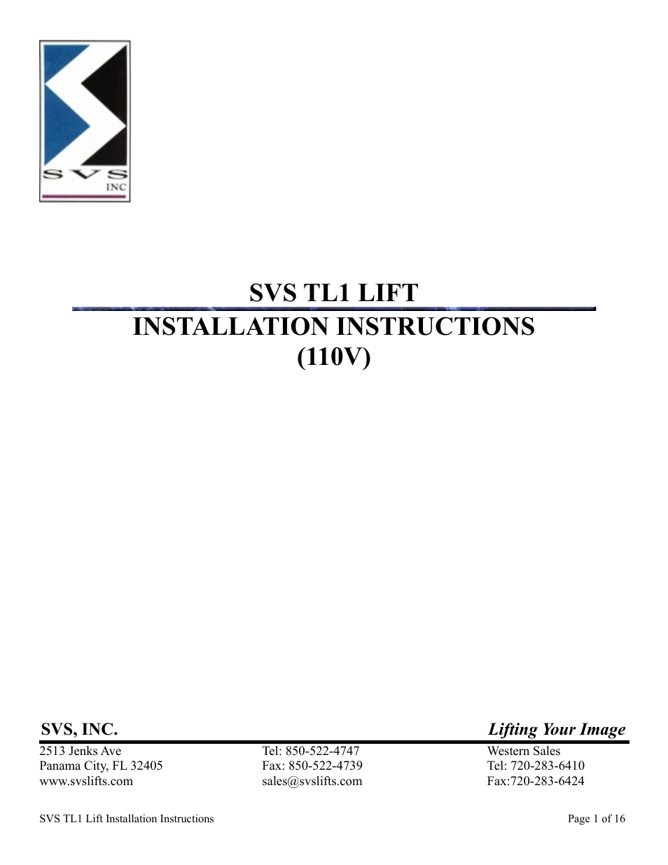 SVS TL1 110V User Manual | 16 pages