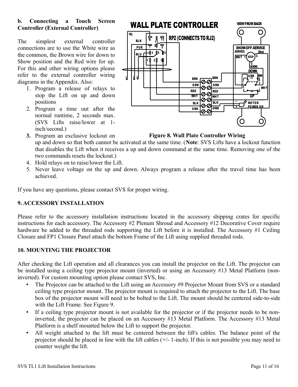 Wall plate controller, Rp2 (connects to rj2), Figure 8. wall plate controller wiring | SVS TL1 110V User Manual | Page 11 / 16