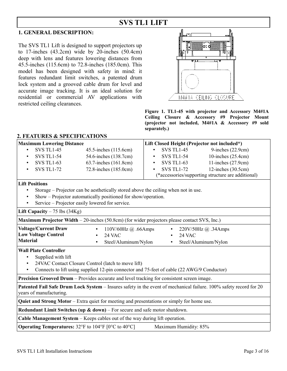 Svs tl1 lift | SVS TL1 110V User Manual | Page 3 / 16