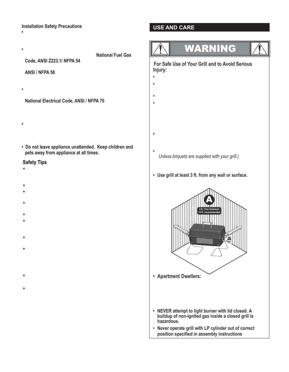 Warning | Char-Broil 4651330 User Manual | Page 3 / 16