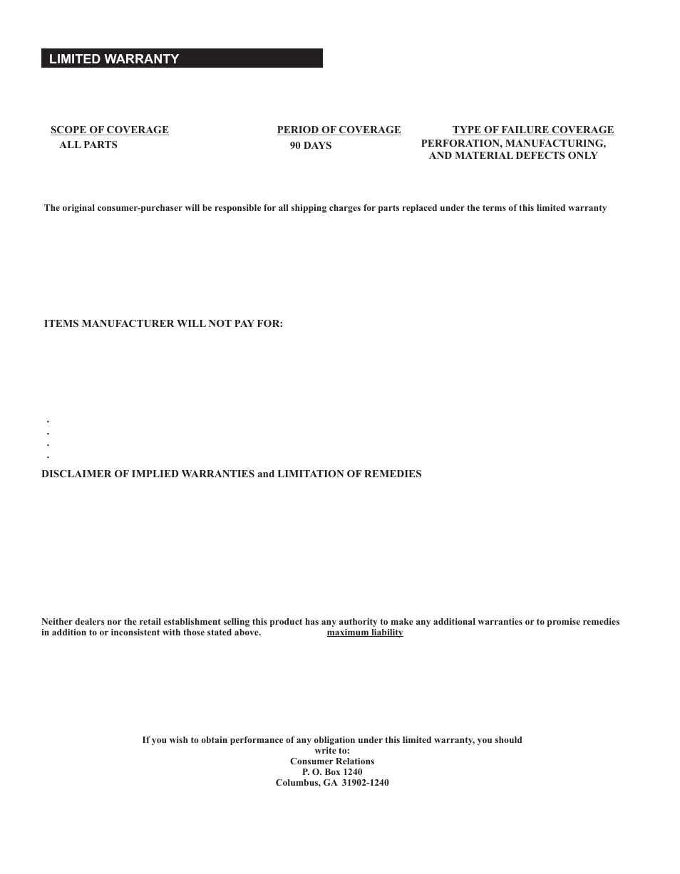 Limited warranty | Char-Broil 4651330 User Manual | Page 7 / 16