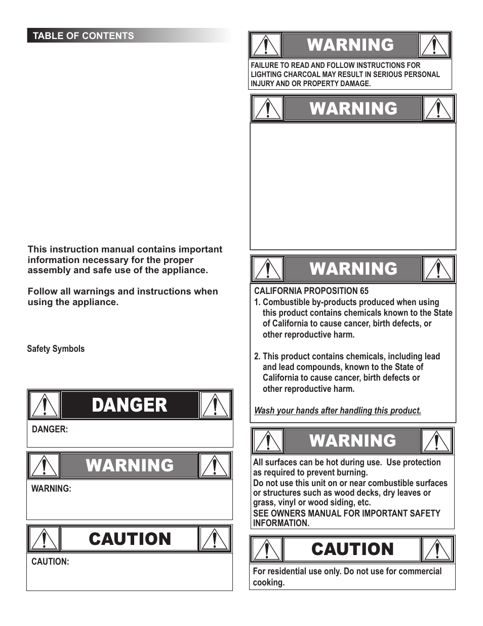 Danger, Warning, Caution | Char-Broil 11301696 User Manual | Page 2 / 20