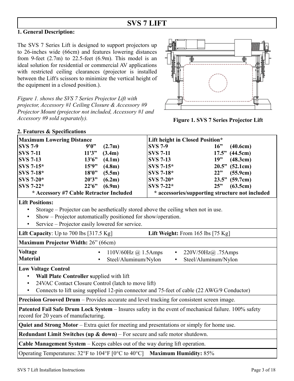 Svs 7 lift | SVS 7 110V User Manual | Page 3 / 18