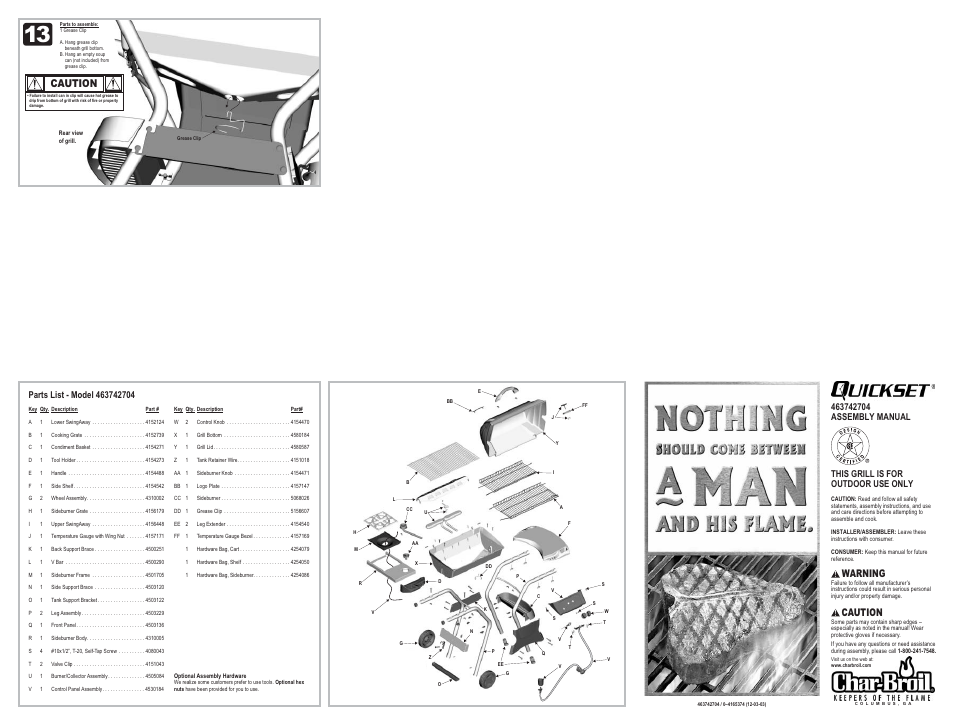 Char-Broil QUICKSET 463742704 User Manual | 1 page