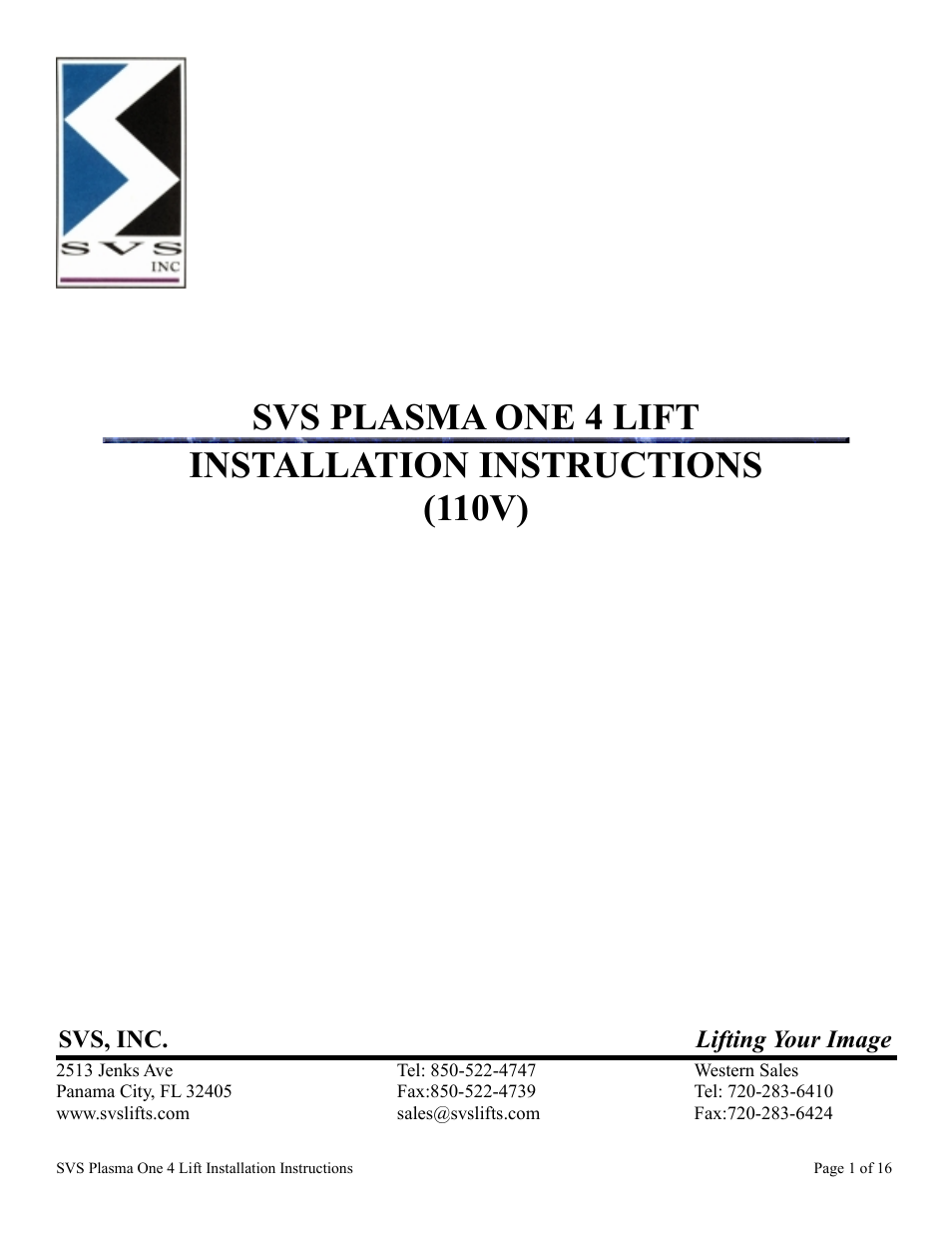 SVS PLASMA ONE 4 User Manual | 16 pages