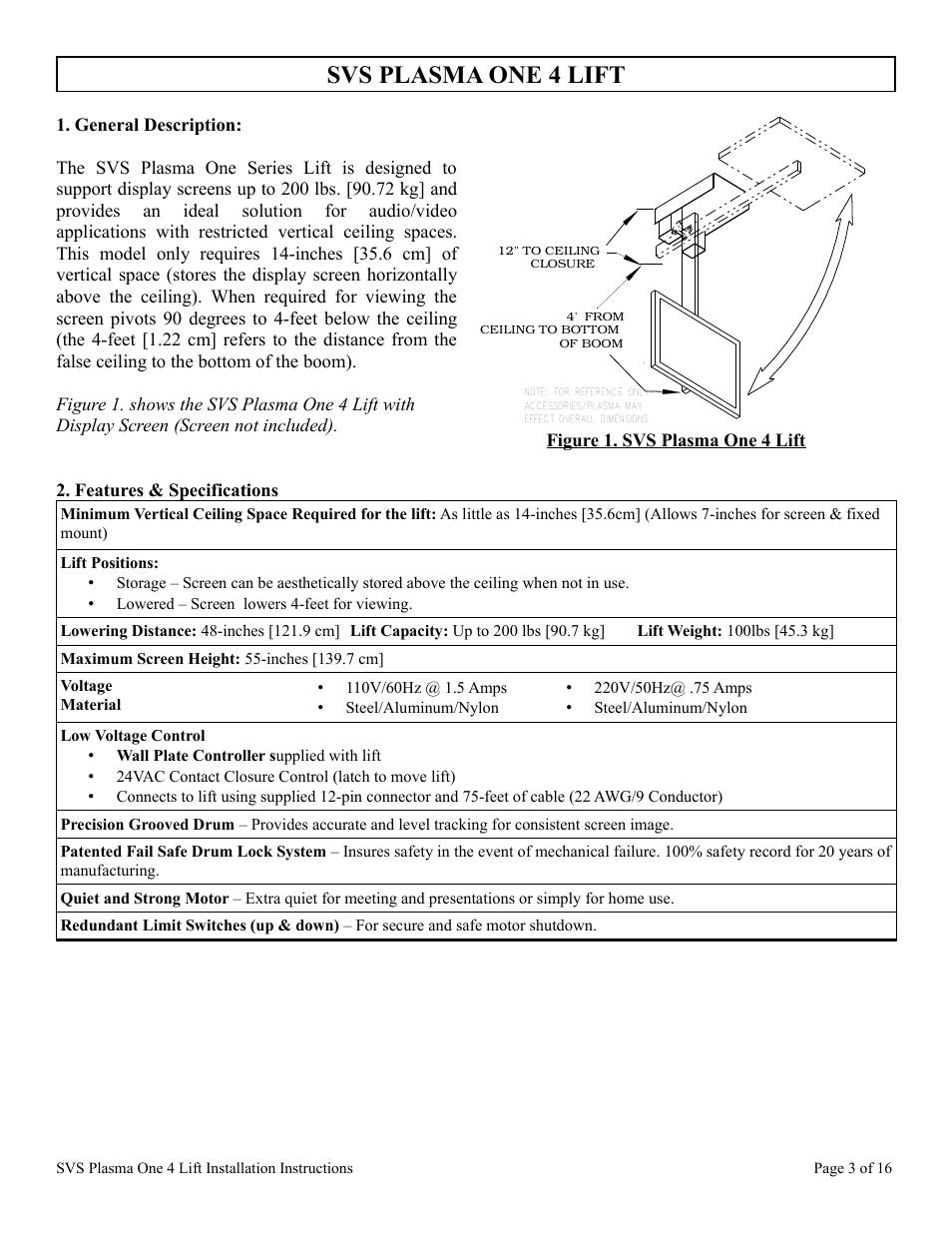 Svs plasma one 4 lift | SVS PLASMA ONE 4 User Manual | Page 3 / 16