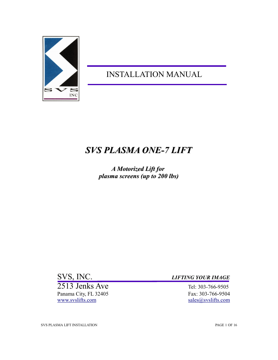 SVS PLASMA ONE 7 User Manual | 15 pages