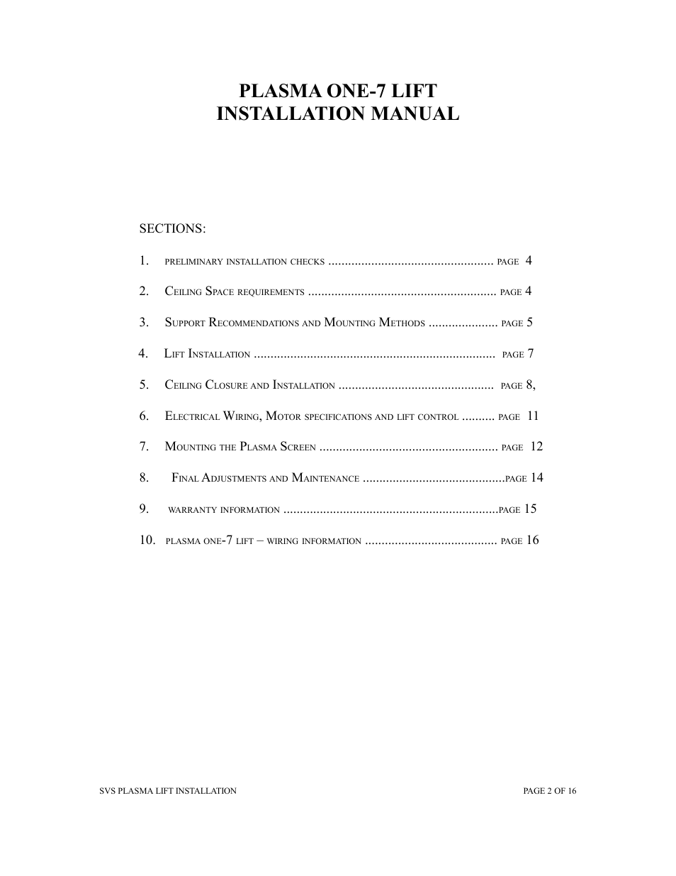 Plasma one-7 lift installation manual | SVS PLASMA ONE 7 User Manual | Page 2 / 15