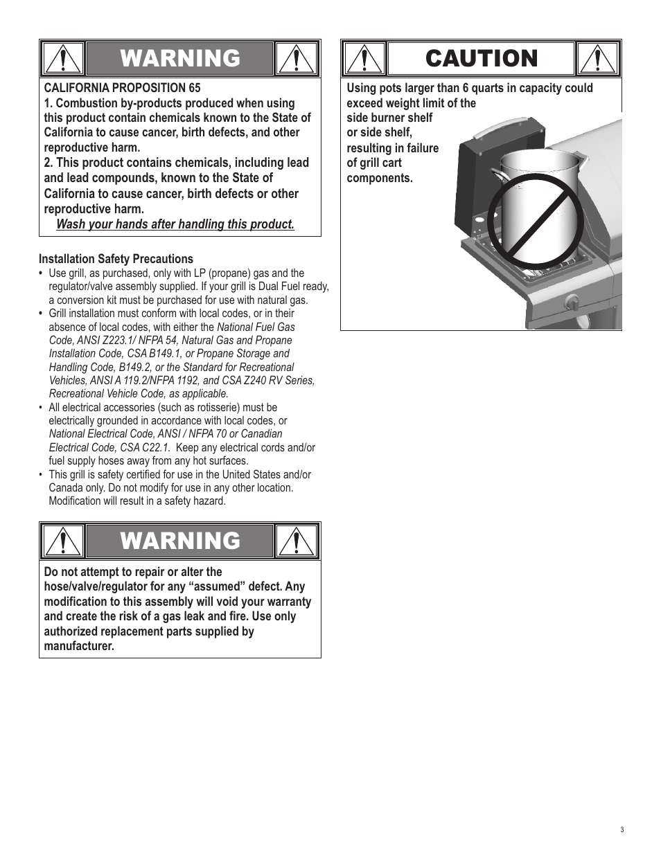 Warning, Caution | Char-Broil 463263111 User Manual | Page 3 / 32