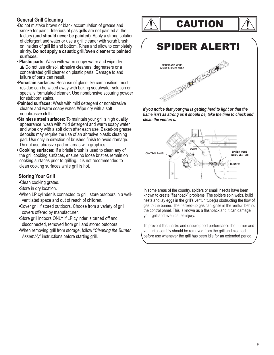 Caution, Spider alert | Char-Broil 463263111 User Manual | Page 9 / 32