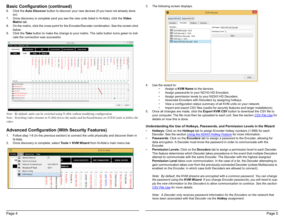 Advanced configuration (with security features), Basic configuration (continued) | SVSi N2X43 User Manual | Page 5 / 8