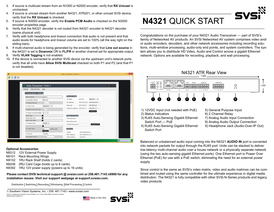 N4321 quick start, N4321 atr rear view | SVSi N4321 User Manual | Page 4 / 4