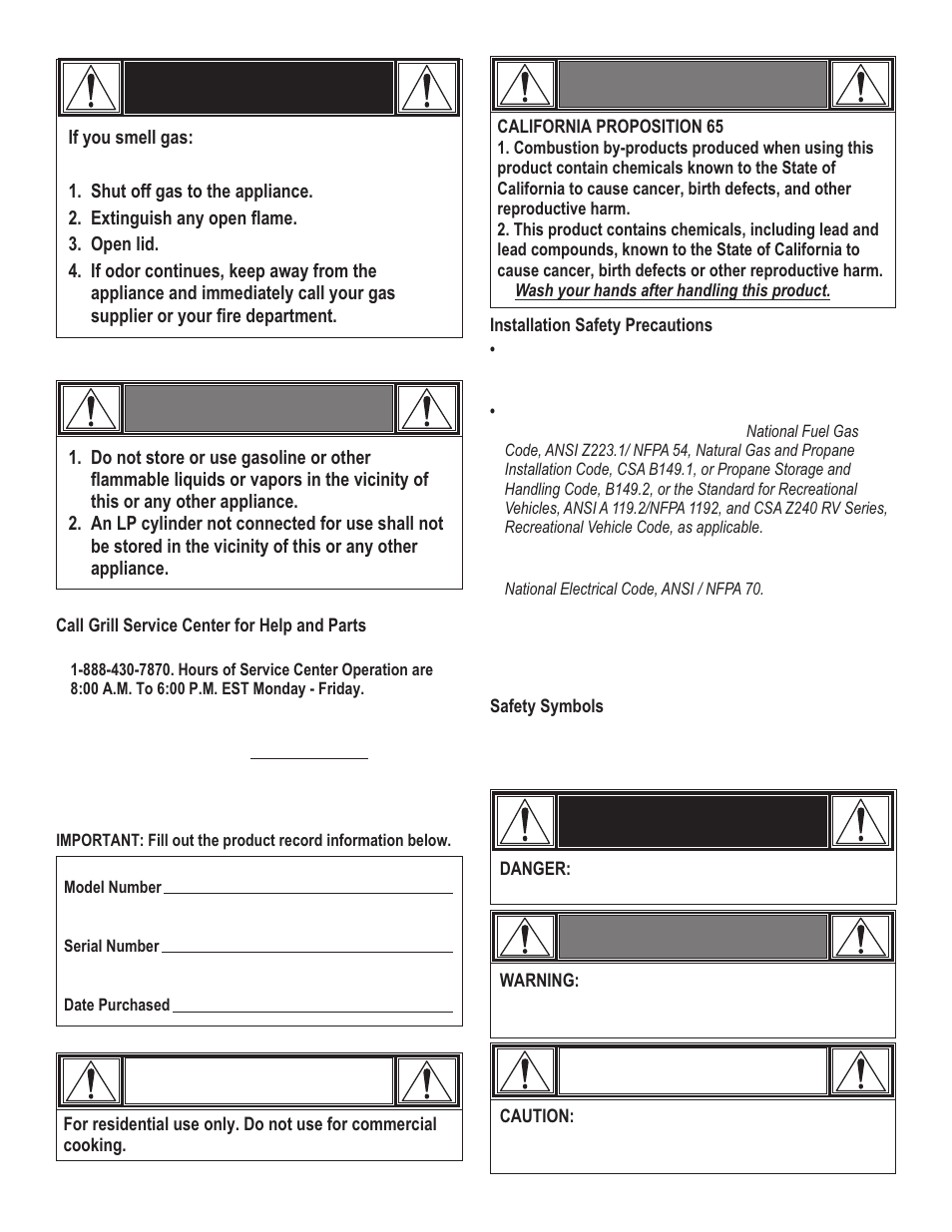 Danger, Caution, Warning caution | Warning | Char-Broil COMMERICAL 463248708 User Manual | Page 2 / 32