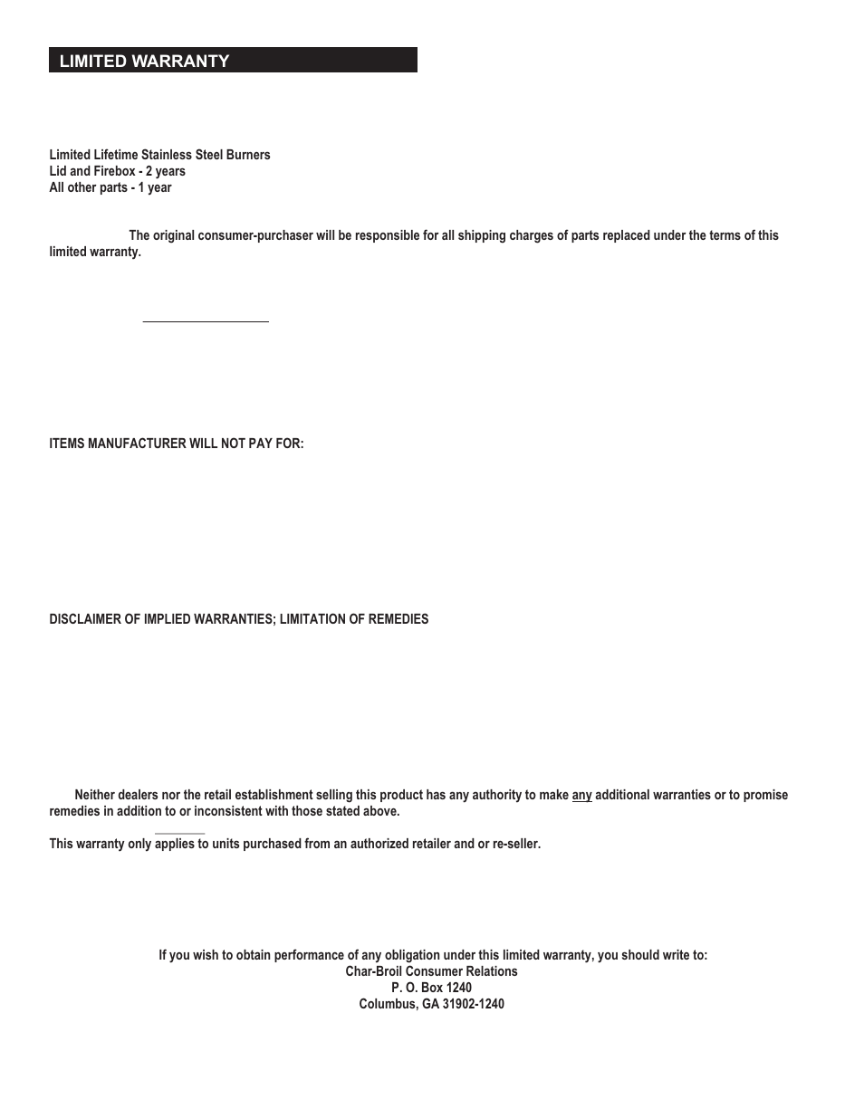 Char-Broil COMMERICAL 463248708 User Manual | Page 28 / 32