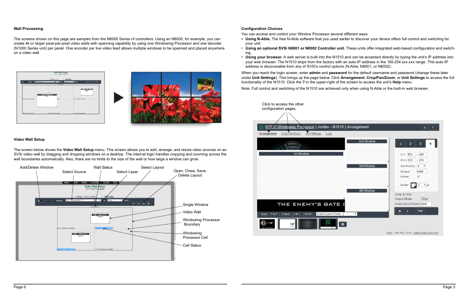 Wall processing, Video wall setup, Configuration choices | SVSi N1510 User Manual | Page 3 / 8