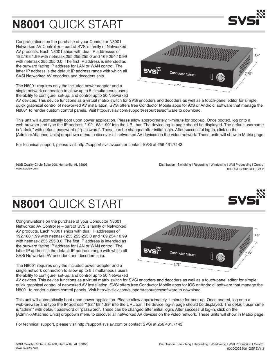 SVSi N8001 User Manual | 1 page