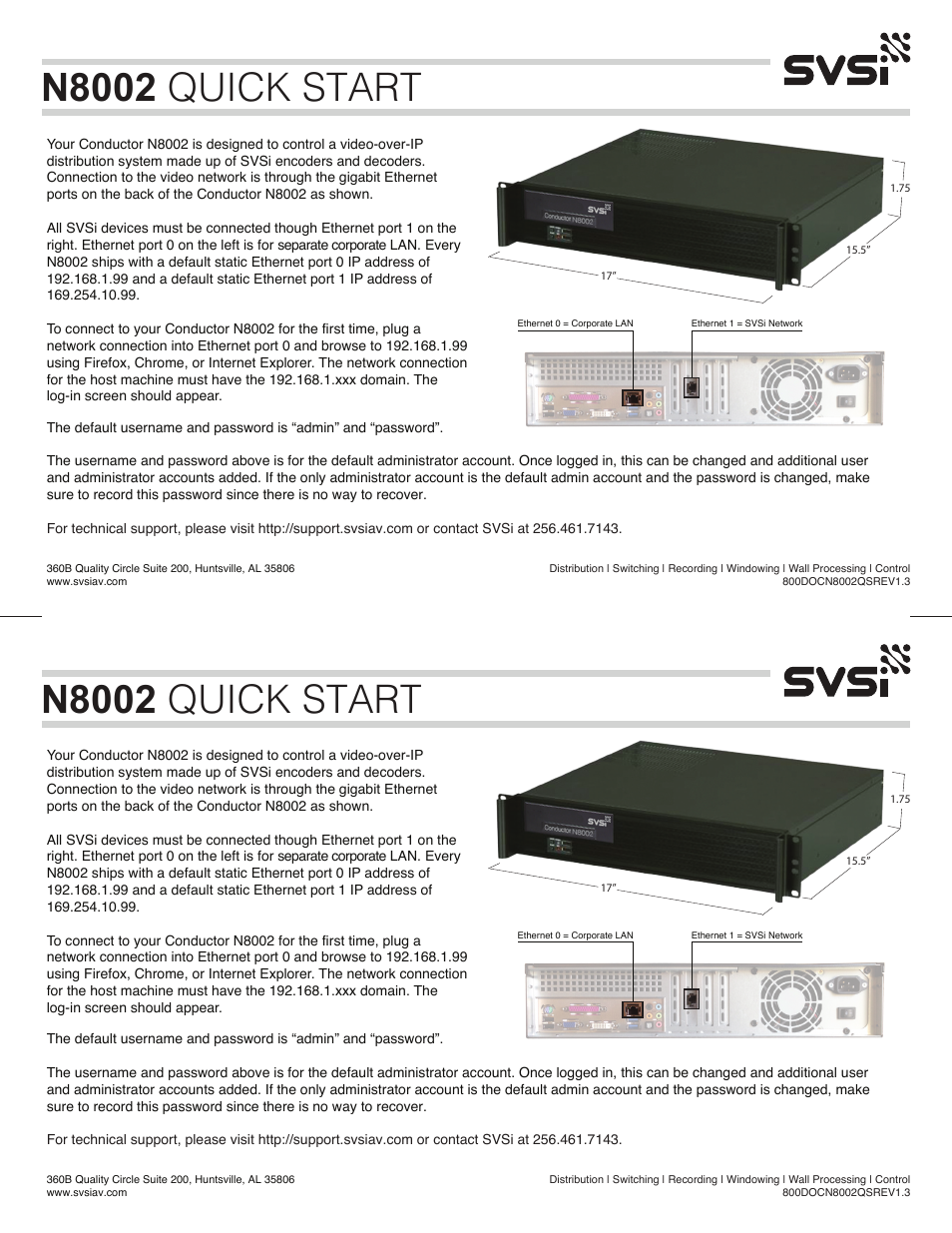 SVSi N8002 User Manual | 1 page