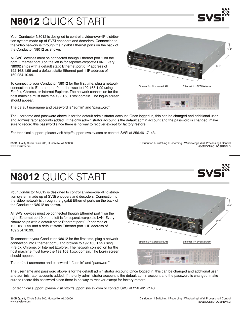 SVSi N8012 User Manual | 1 page