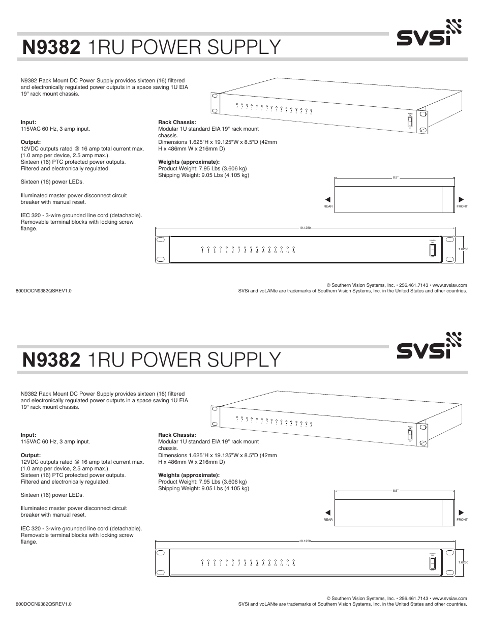 SVSi N9382 User Manual | 1 page