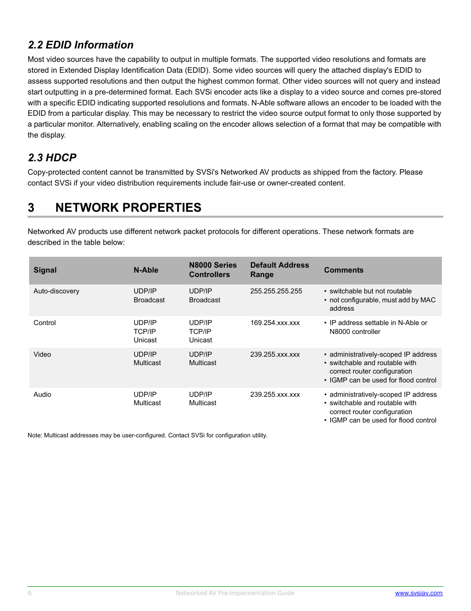 3 network properties, 3network properties, 2 edid information | 3 hdcp | SVSi N-Series Pre-implementation User Manual | Page 6 / 12