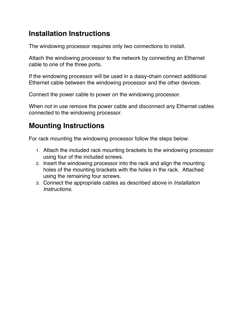 Installation instructions, Mounting instructions | SVSi N-Series Windowing Processor User Manual | Page 4 / 11