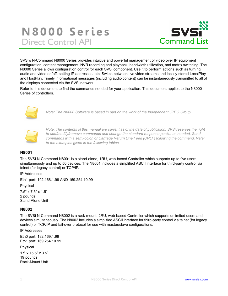SVSi N8000 Control API User Manual | 14 pages