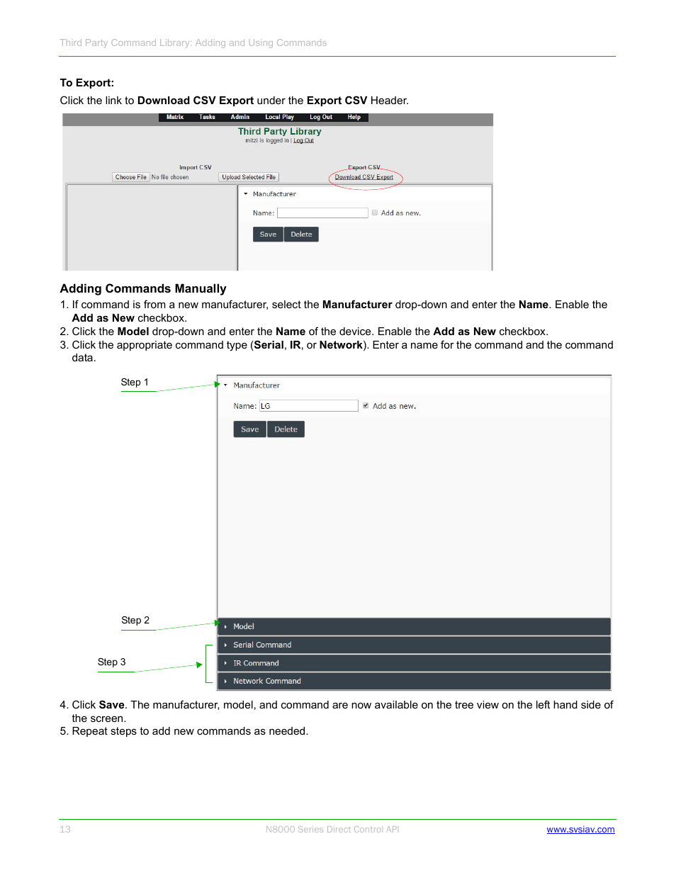 SVSi N8000 Control API User Manual | Page 13 / 14