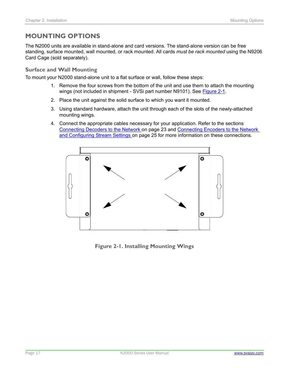 Mounting options, Surface and wall mounting | SVSi N2000 Series User Manual | Page 17 / 99