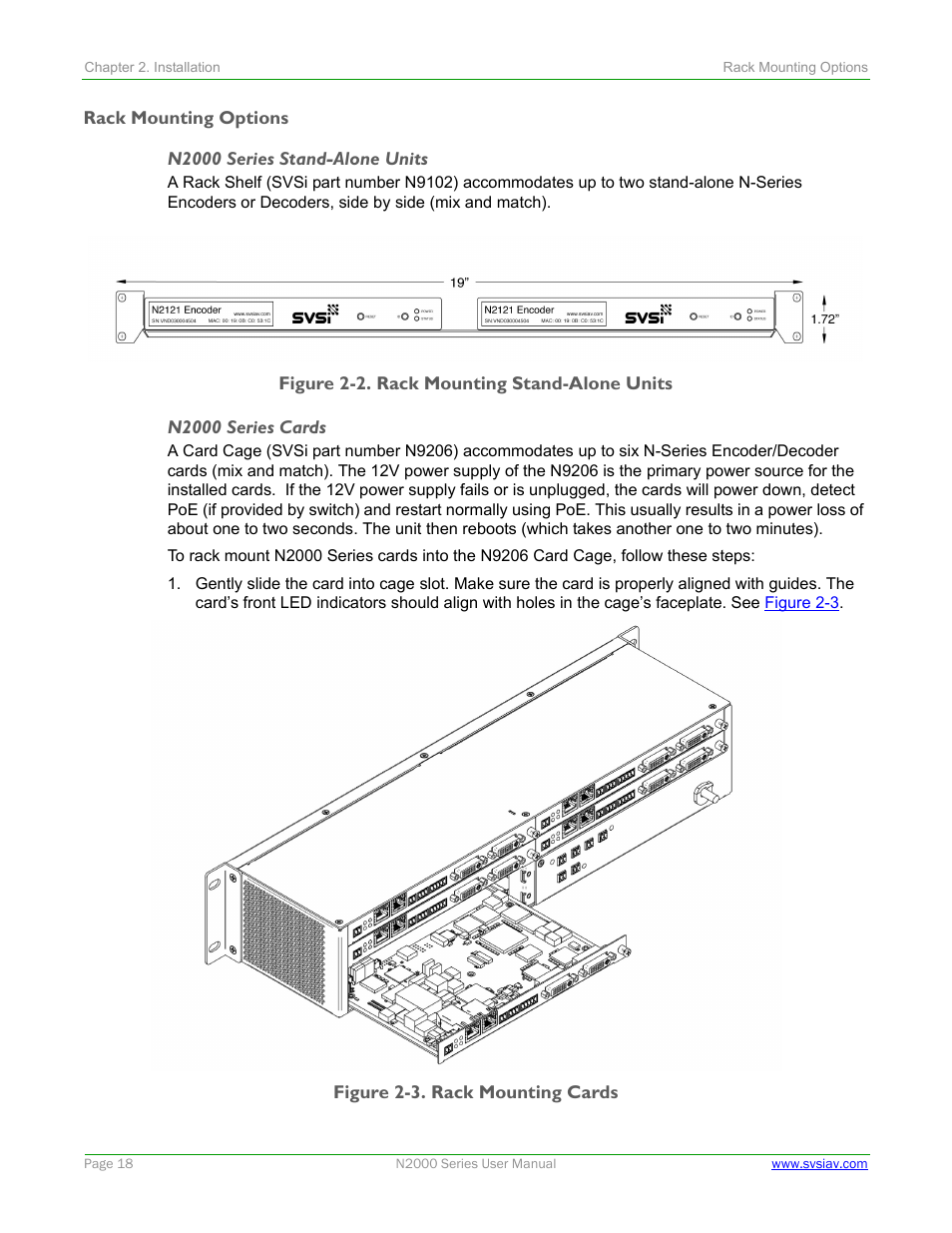 Rack mounting options, N2000 series stand-alone units, N2000 series cards | N2000 series stand-alone units n2000 series cards | SVSi N2000 Series User Manual | Page 18 / 99