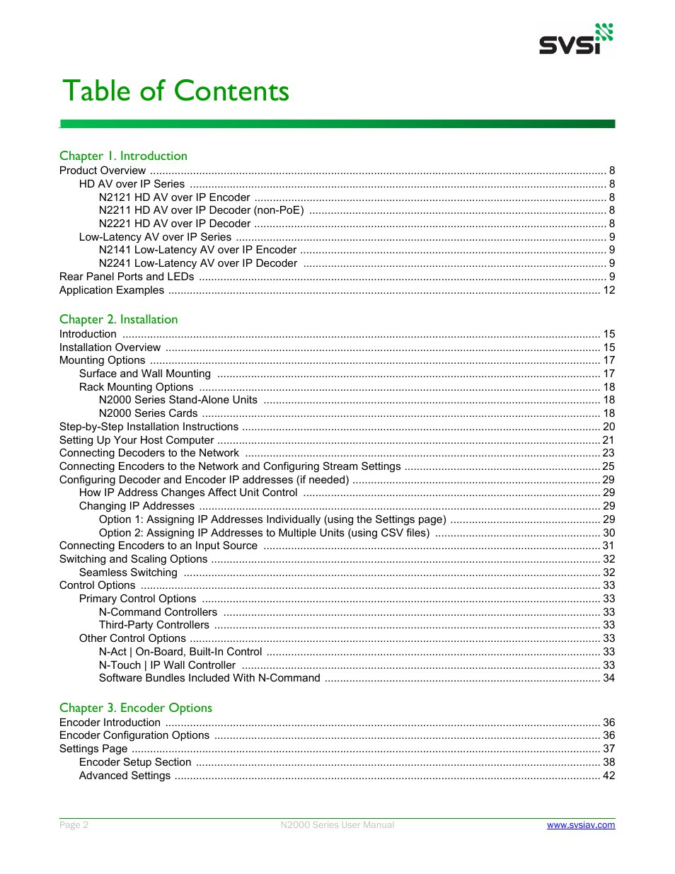 SVSi N2000 Series User Manual | Page 2 / 99