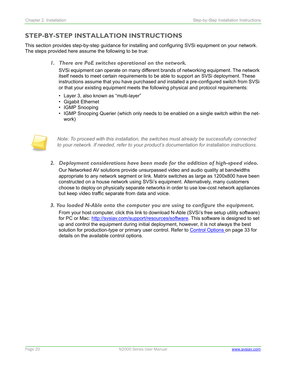 Step-by-step installation instructions | SVSi N2000 Series User Manual | Page 20 / 99