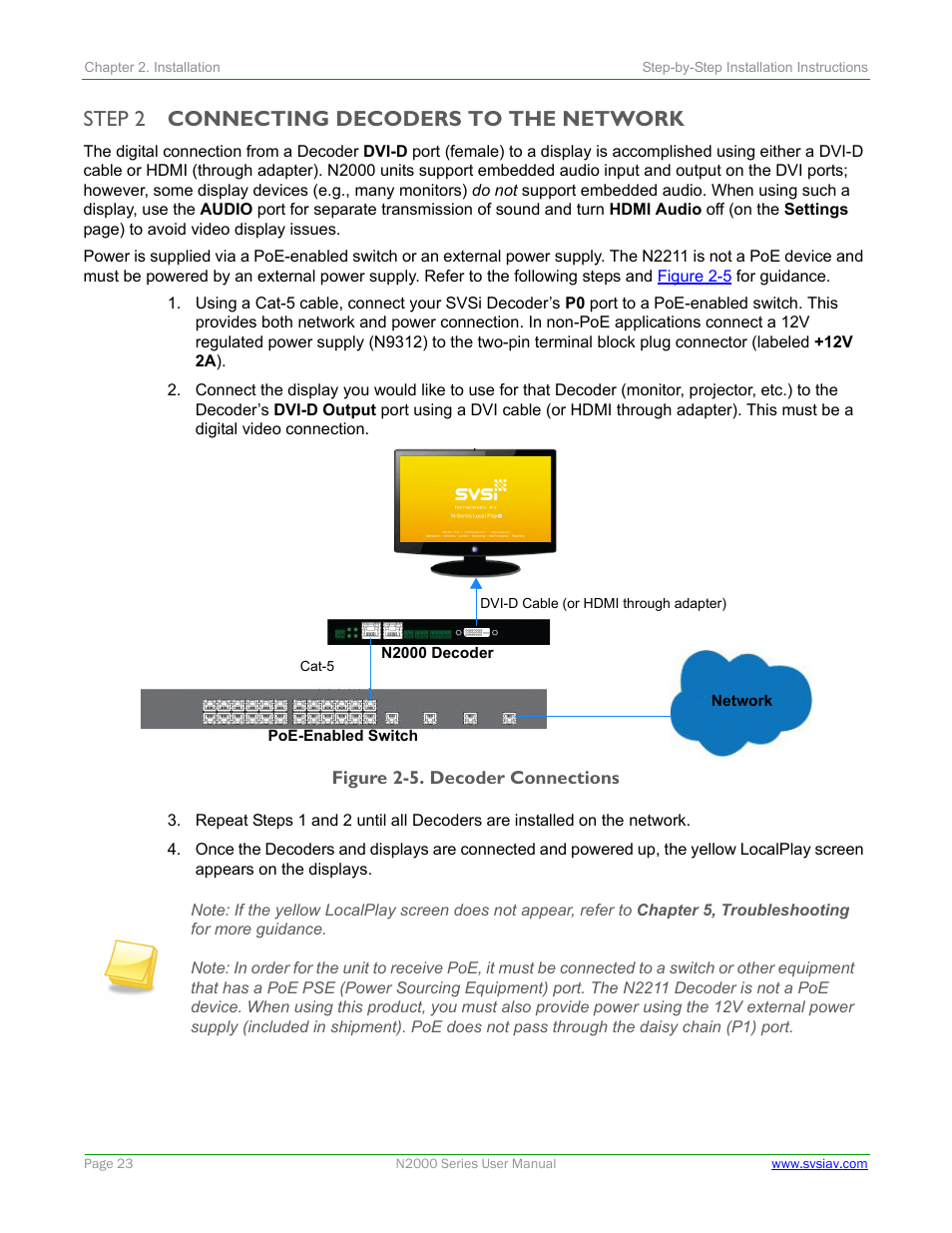 Step 2 connecting decoders to the network, Connecting decoders to the network | SVSi N2000 Series User Manual | Page 23 / 99