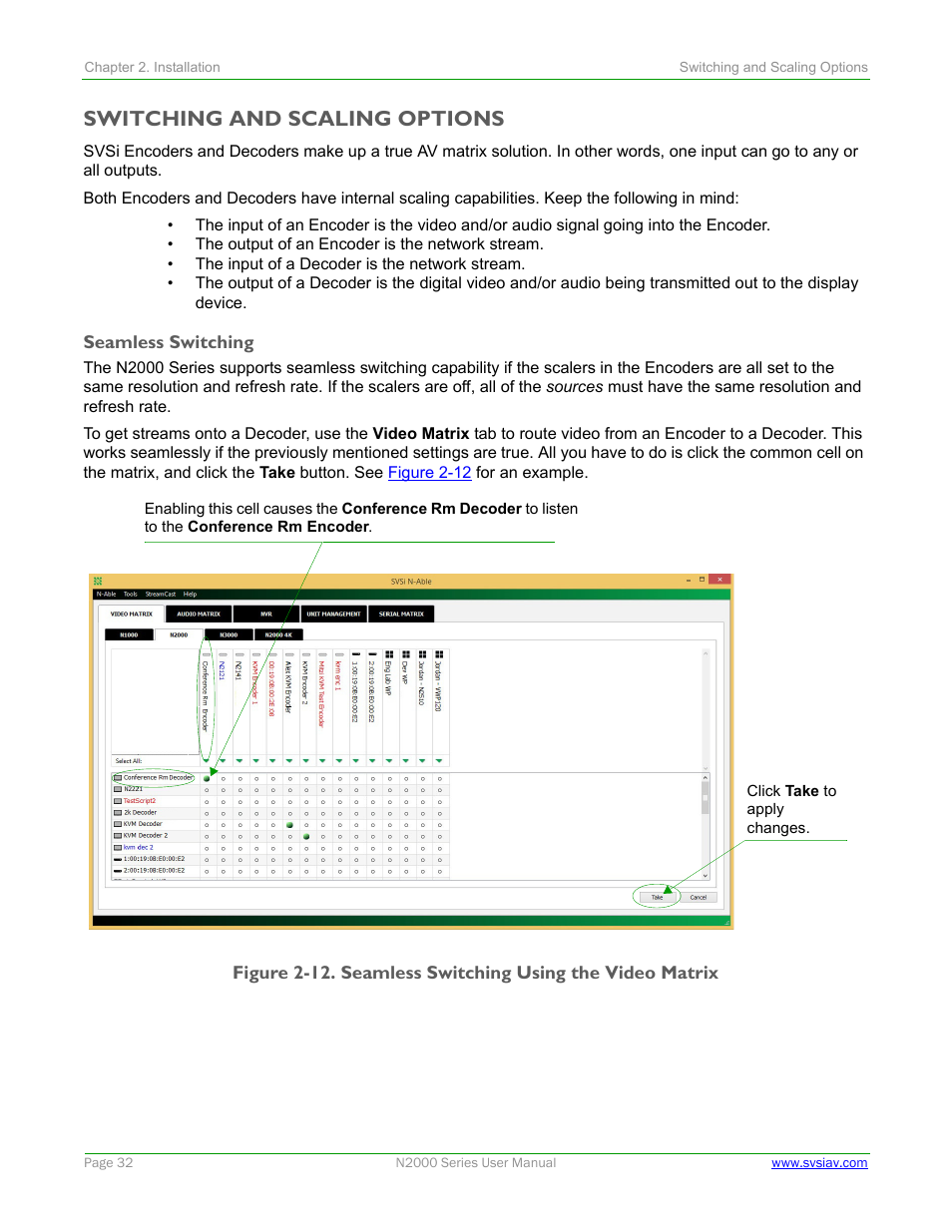 Switching and scaling options, Seamless switching | SVSi N2000 Series User Manual | Page 32 / 99