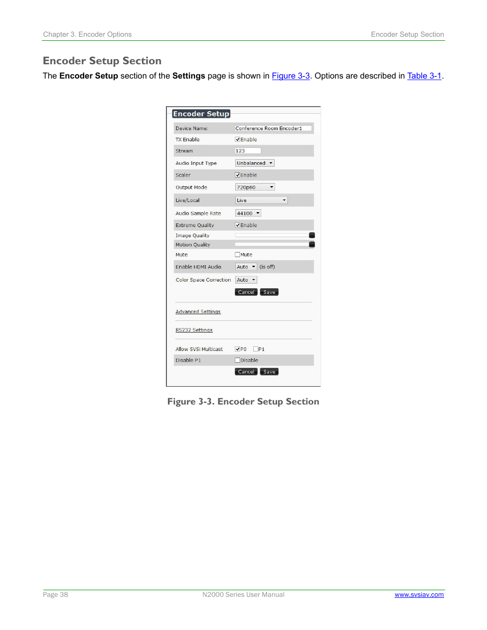 Encoder setup section | SVSi N2000 Series User Manual | Page 38 / 99