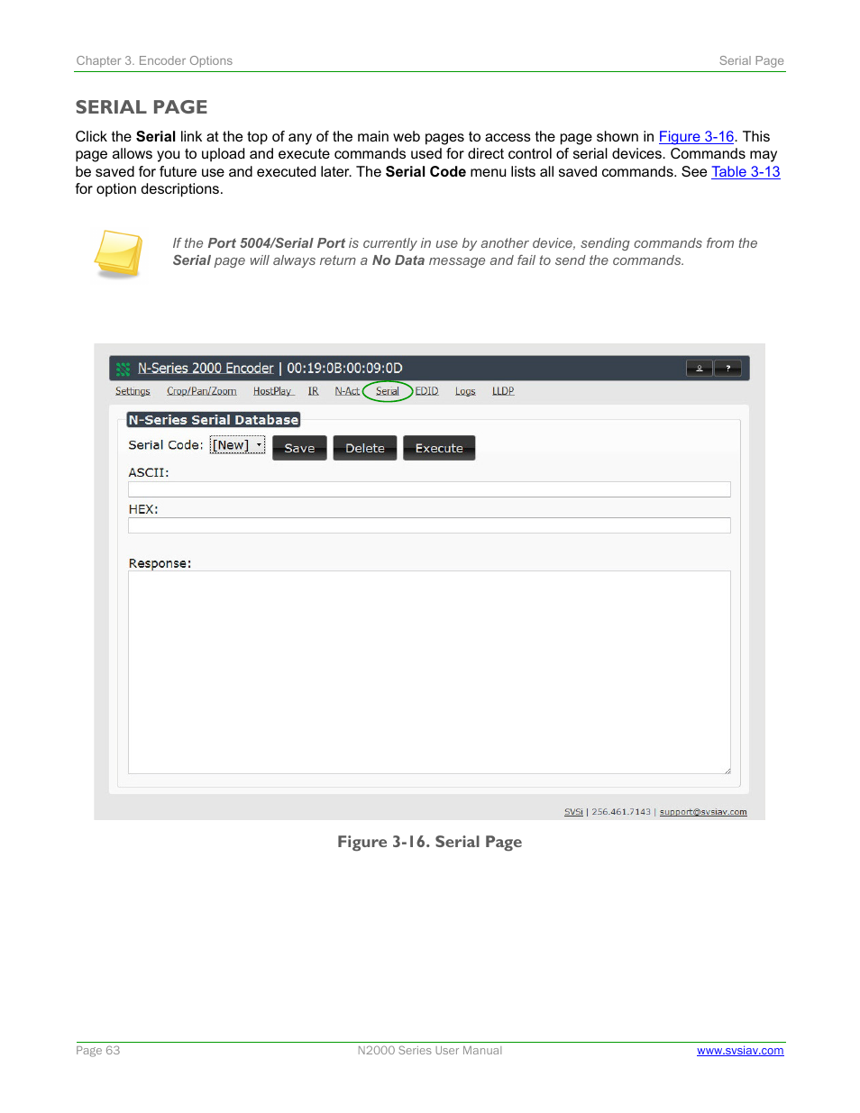 Serial page | SVSi N2000 Series User Manual | Page 63 / 99