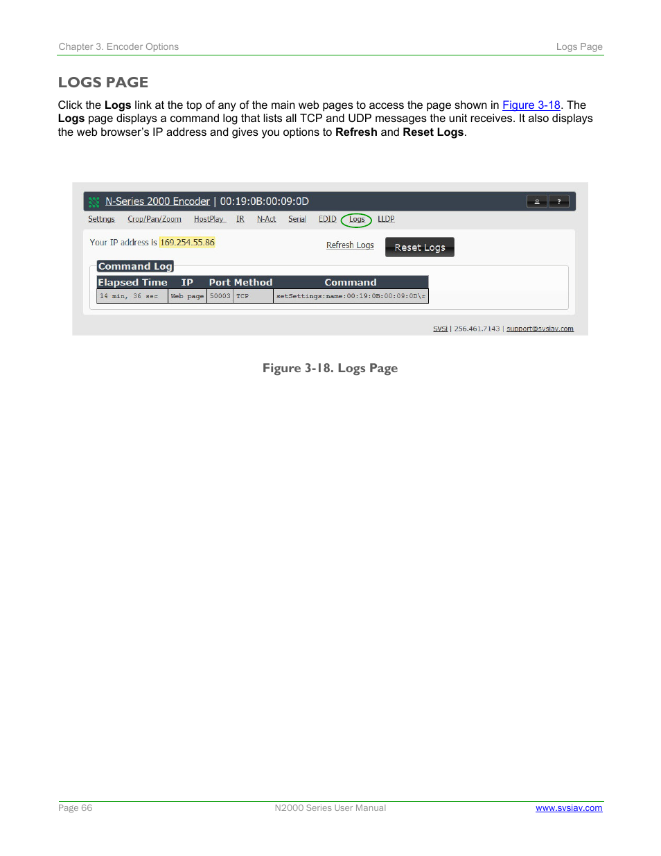Logs page | SVSi N2000 Series User Manual | Page 66 / 99