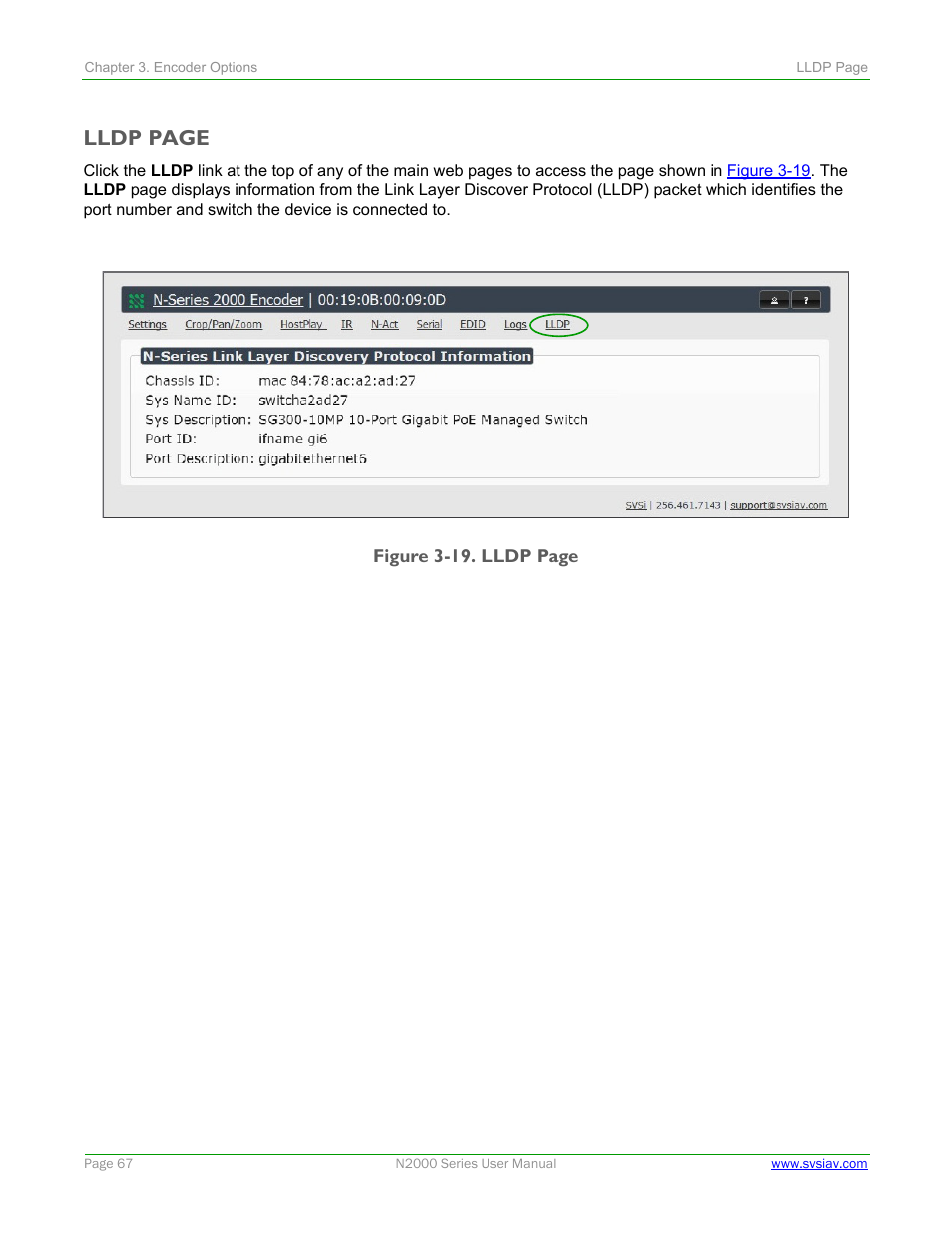 Lldp page | SVSi N2000 Series User Manual | Page 67 / 99