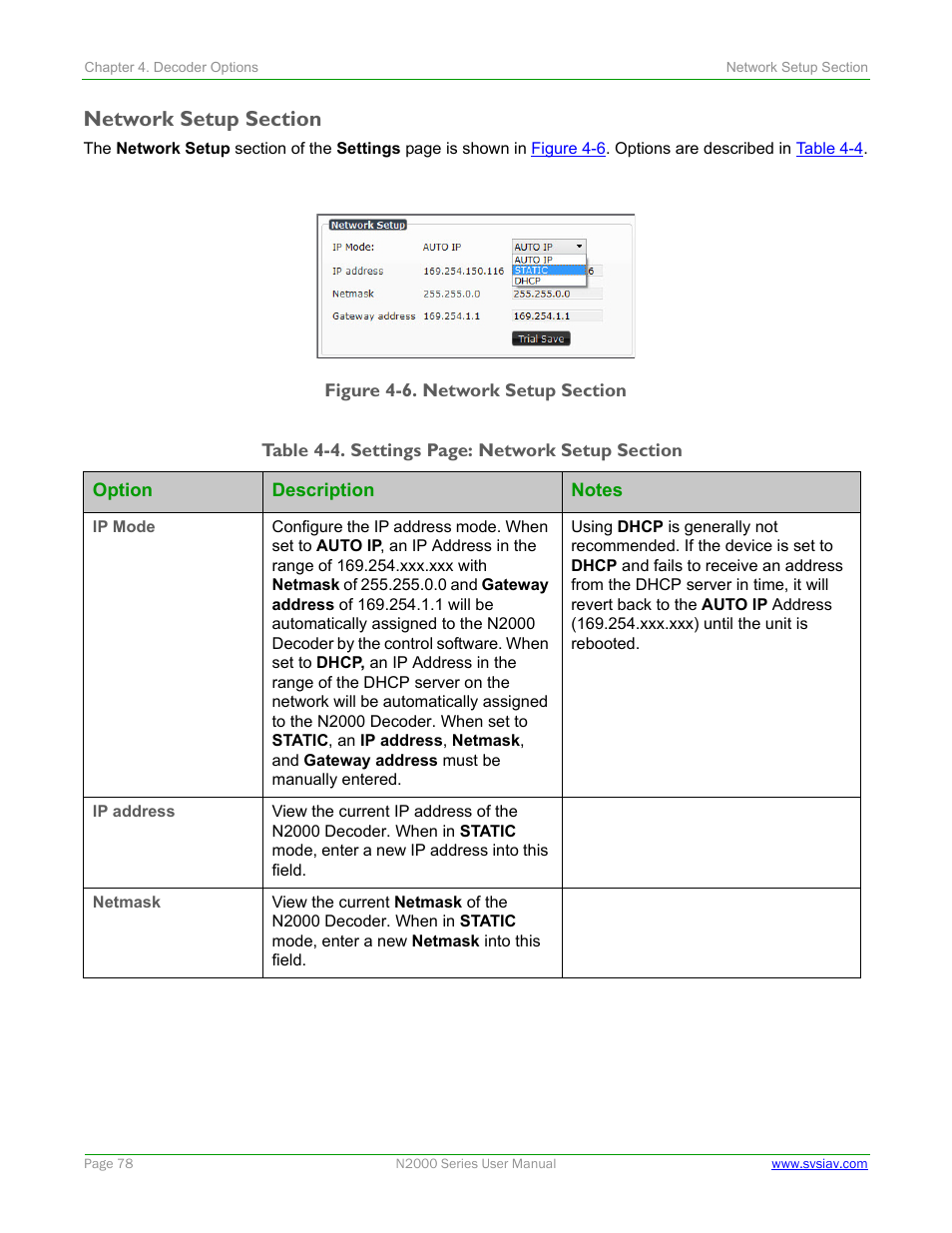 Network setup section | SVSi N2000 Series User Manual | Page 78 / 99