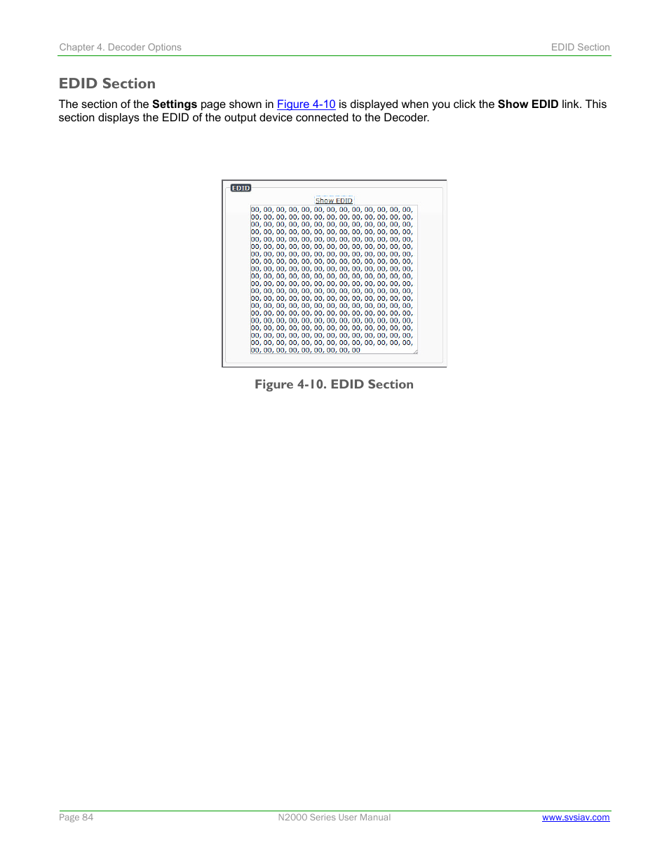 Edid section | SVSi N2000 Series User Manual | Page 84 / 99