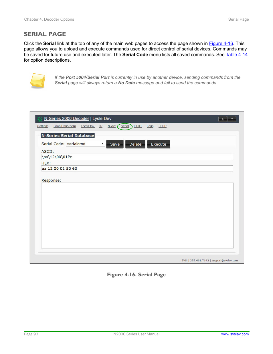Serial page | SVSi N2000 Series User Manual | Page 93 / 99