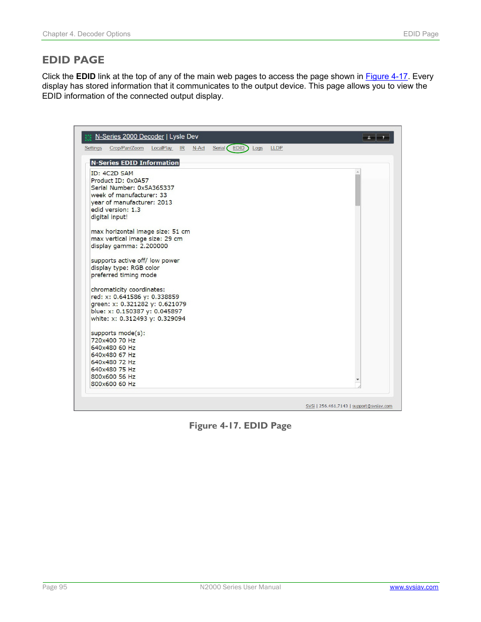 Edid page | SVSi N2000 Series User Manual | Page 95 / 99