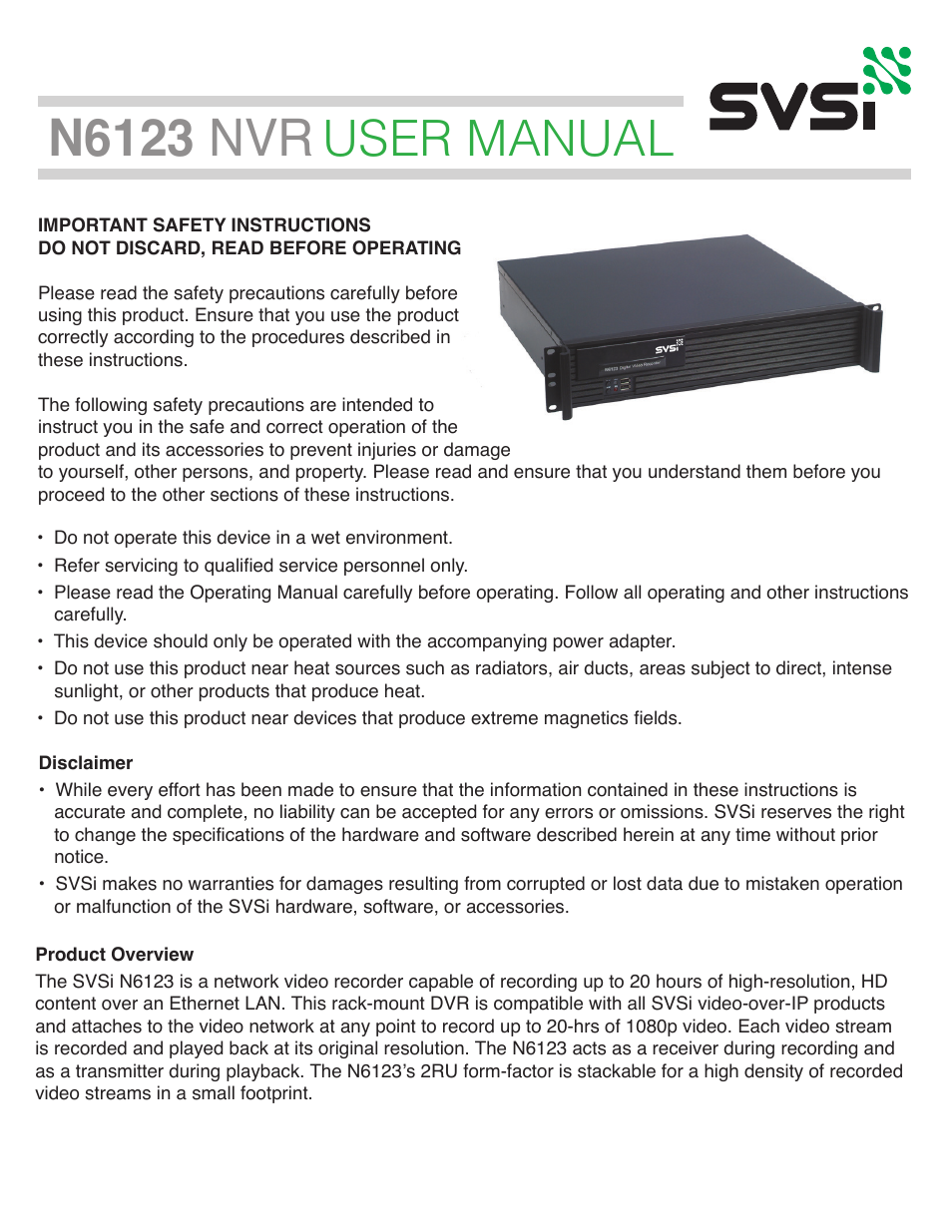 SVSi N6123 User Manual | 7 pages