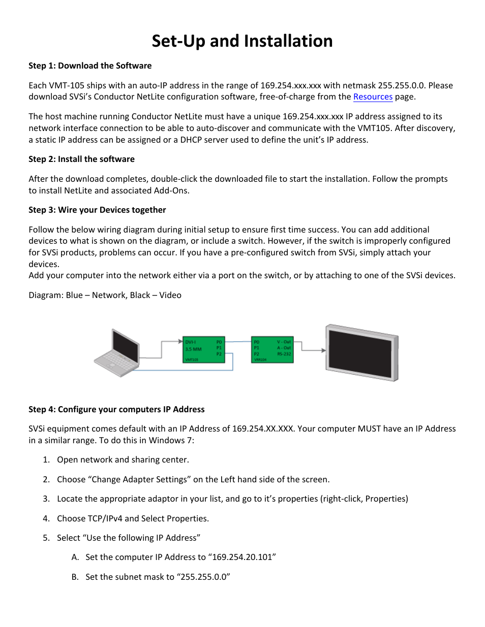 Set-­‐up and installation | SVSi VMT-105 User Manual | Page 4 / 10