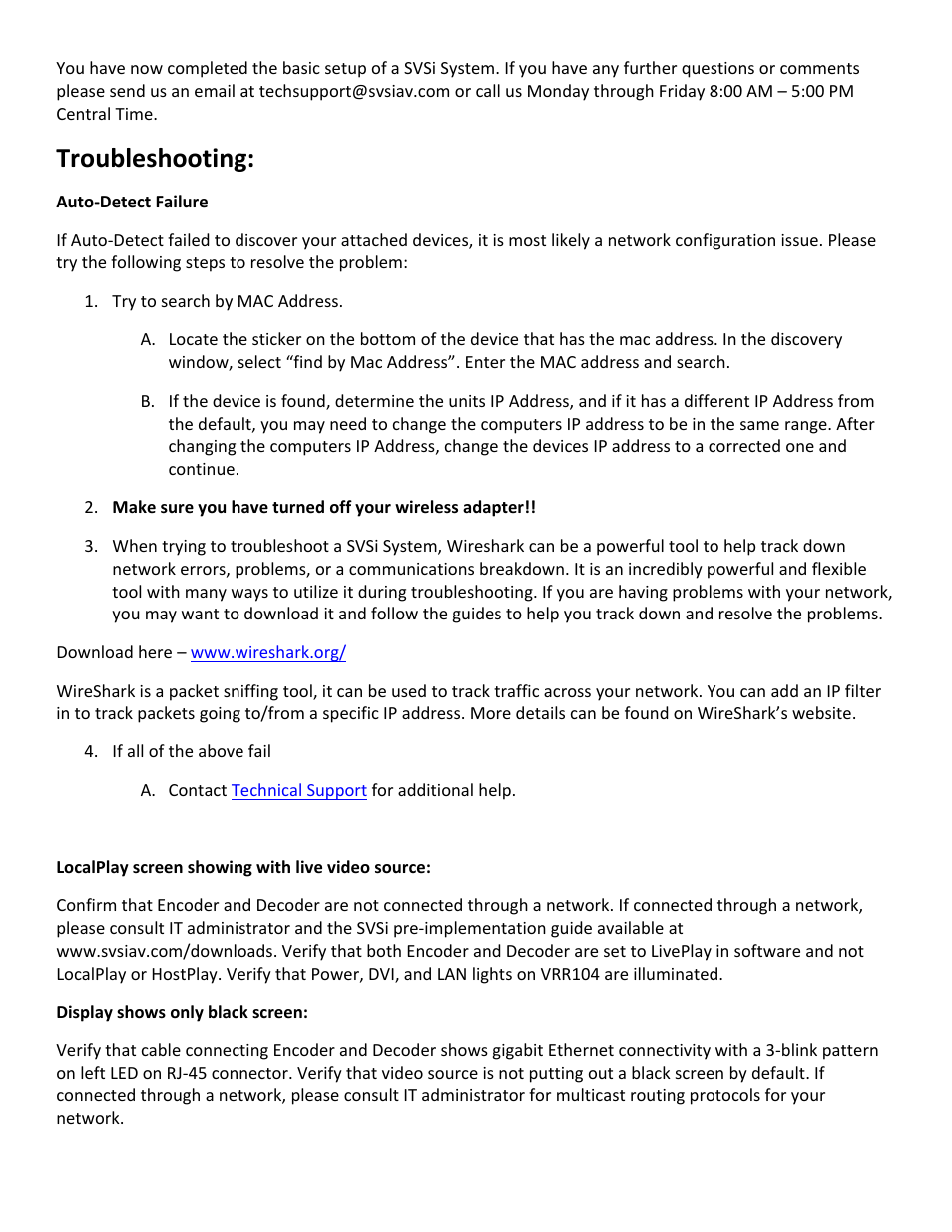 Troubleshooting | SVSi VMT-105 User Manual | Page 8 / 10