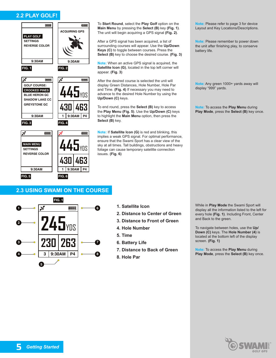 3 using swami on the course, 2 play golf | Swami SPORT GPS User Manual | Page 5 / 8