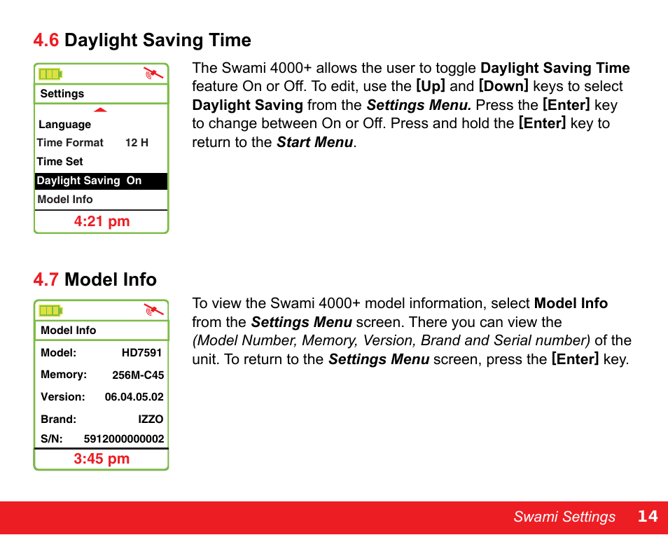 6 daylight saving time, 7 model info | Swami 4000+ GPS User Manual | Page 15 / 20